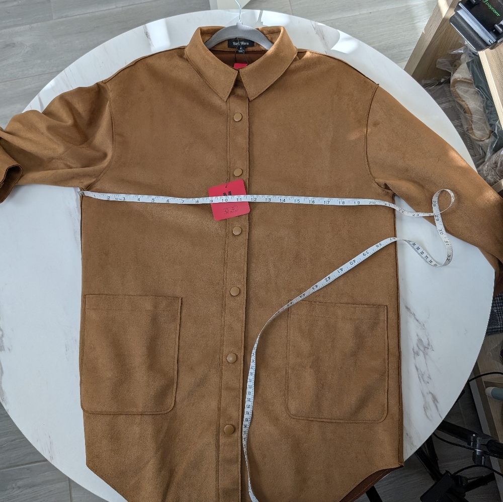 Well Worn Brown Faux Suede Button-Up  Jacket Size Medium - Picture 6 of 14